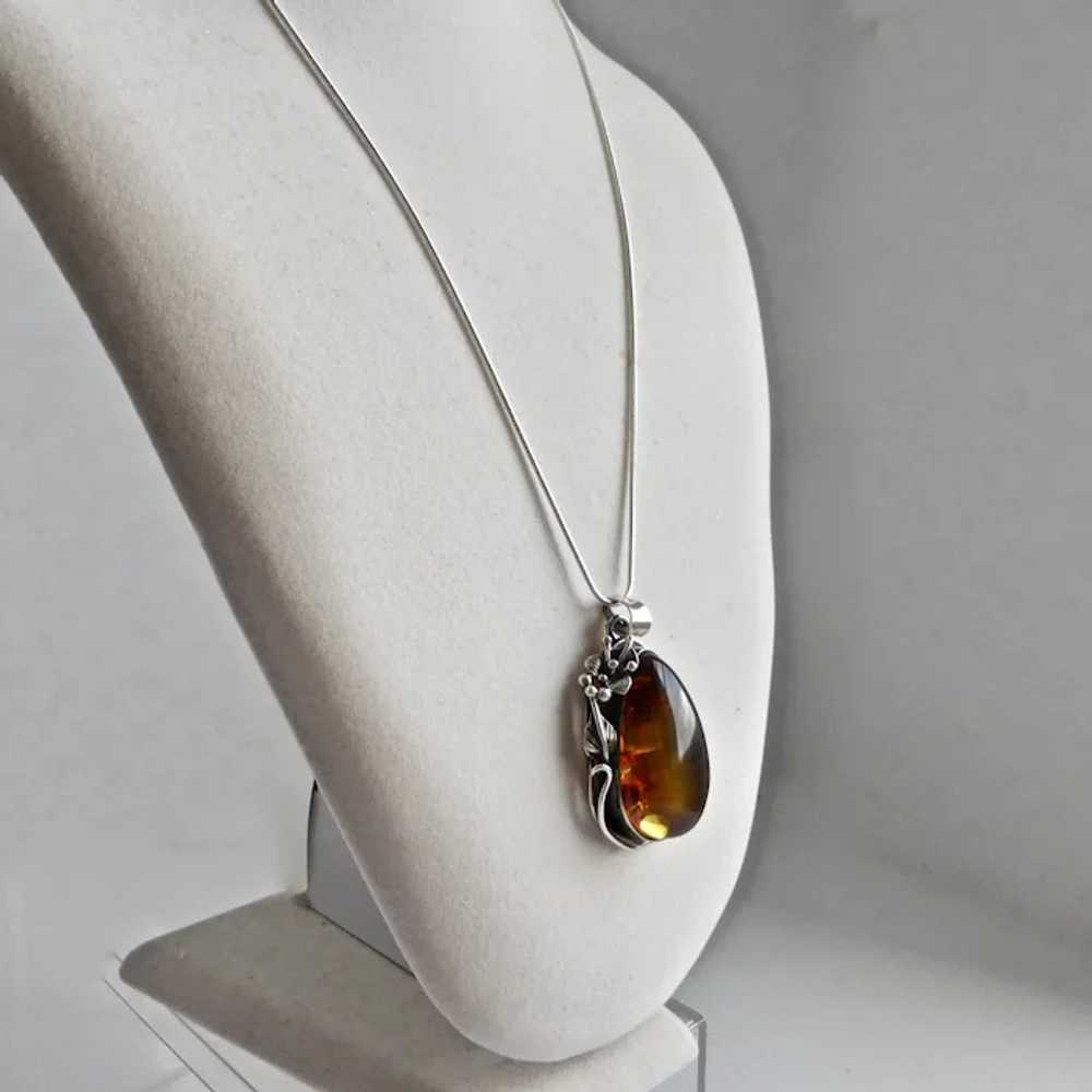 Sterling Silver Amber Pear Shaped Pendant Necklac… - image 8