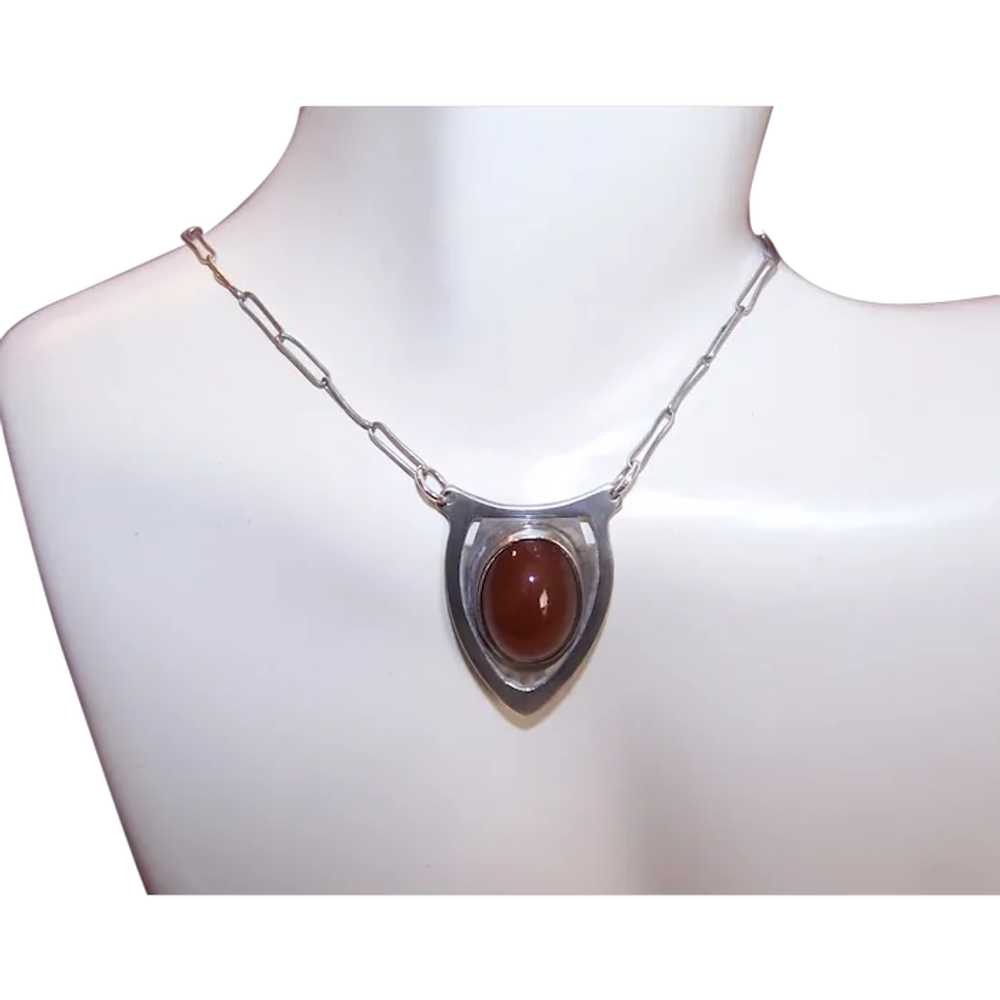 Kalo Sterling Silver Carnelian Pendant Necklace -… - image 1