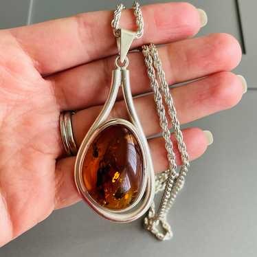 Natural Baltic Amber Large Modernist Vintage Pend… - image 1