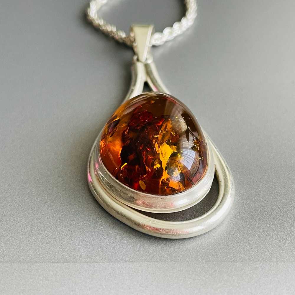 Natural Baltic Amber Large Modernist Vintage Pend… - image 8