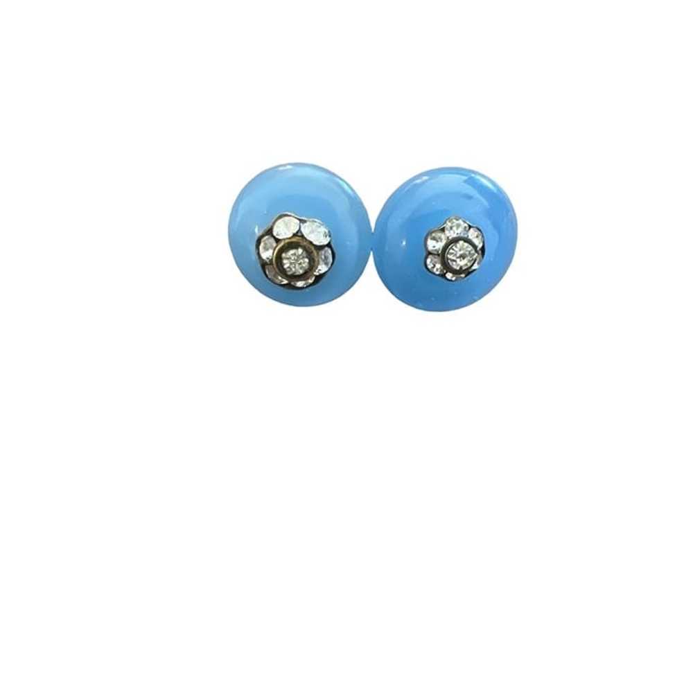 Vintage Clip-on Earrings Rhinestones Blue Chaldec… - image 4