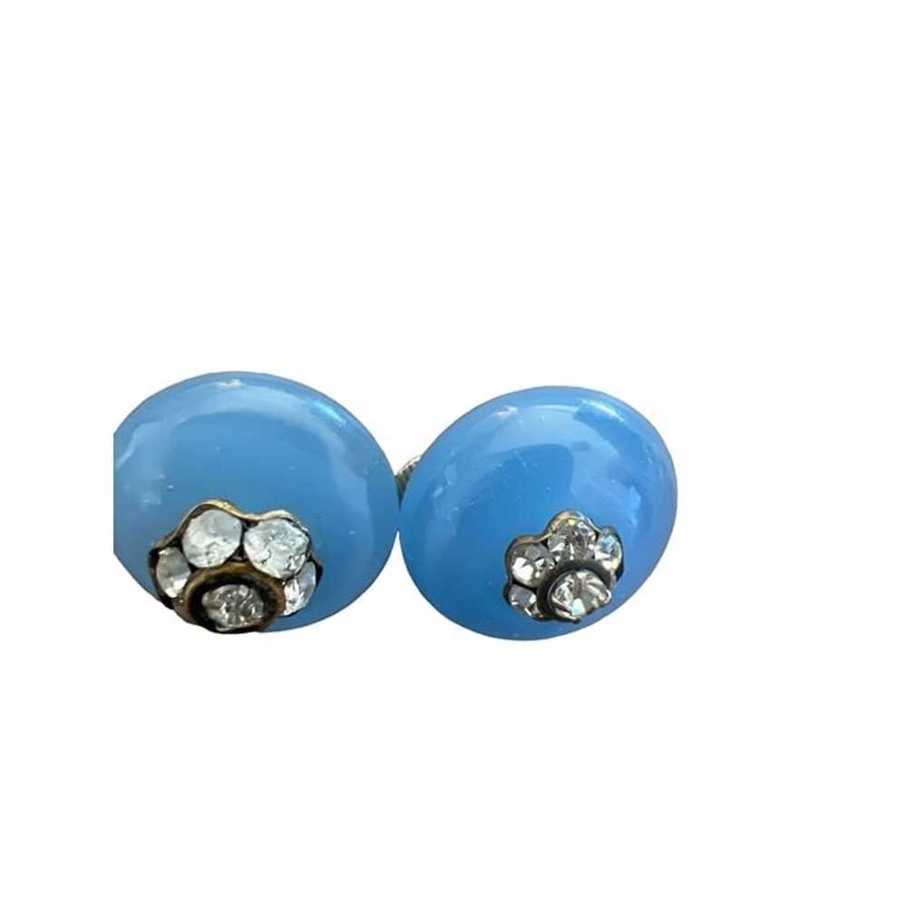 Vintage Clip-on Earrings Rhinestones Blue Chaldec… - image 6