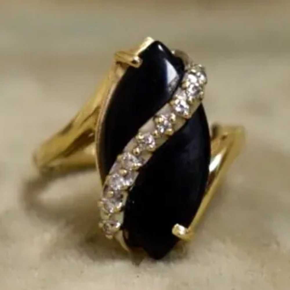 VINTAGE 14K WHITE AND YELLOW GOLD ONYX AND DIAMON… - image 1