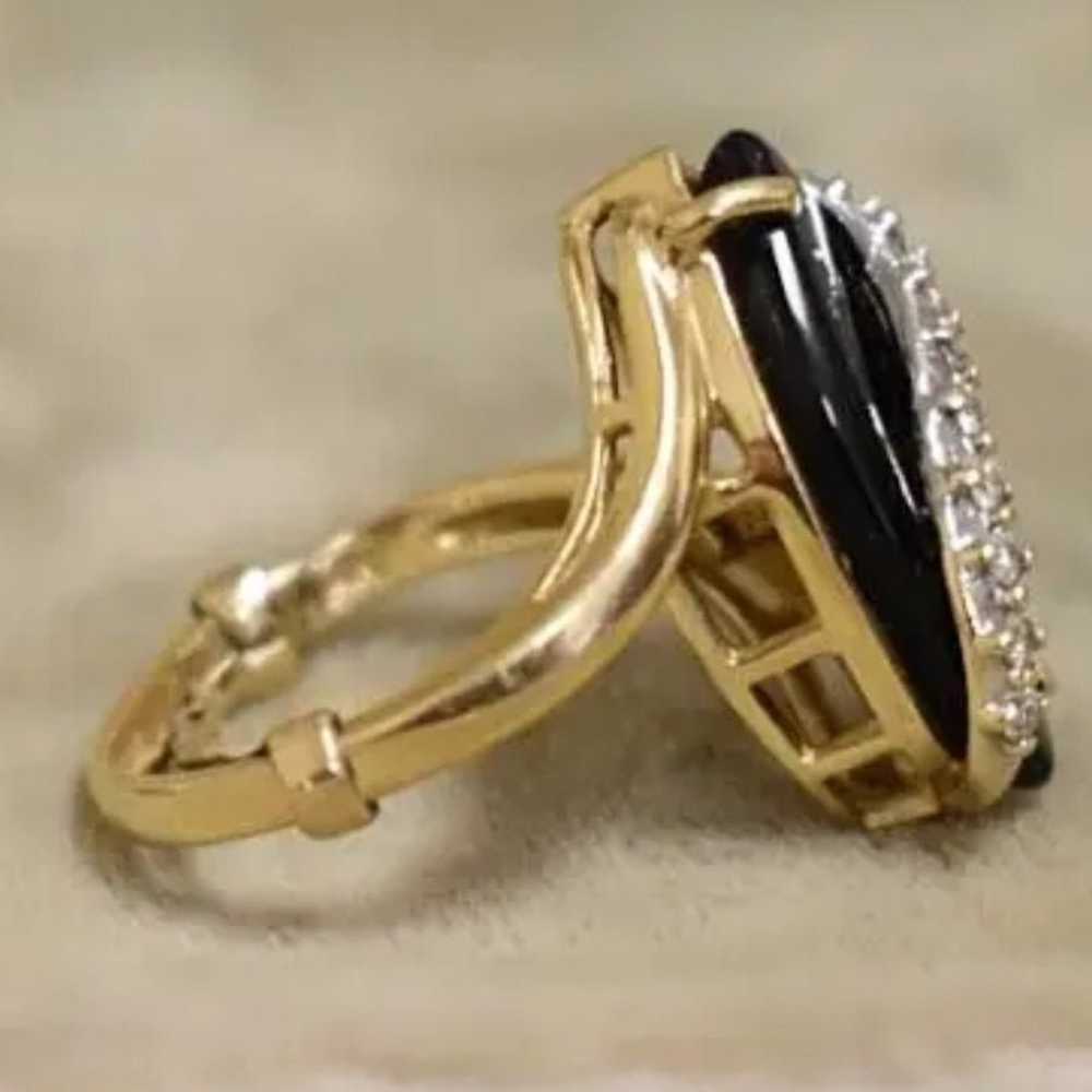 VINTAGE 14K WHITE AND YELLOW GOLD ONYX AND DIAMON… - image 3