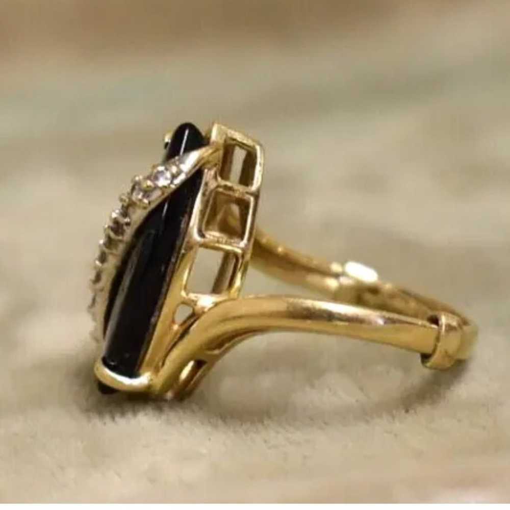 VINTAGE 14K WHITE AND YELLOW GOLD ONYX AND DIAMON… - image 5