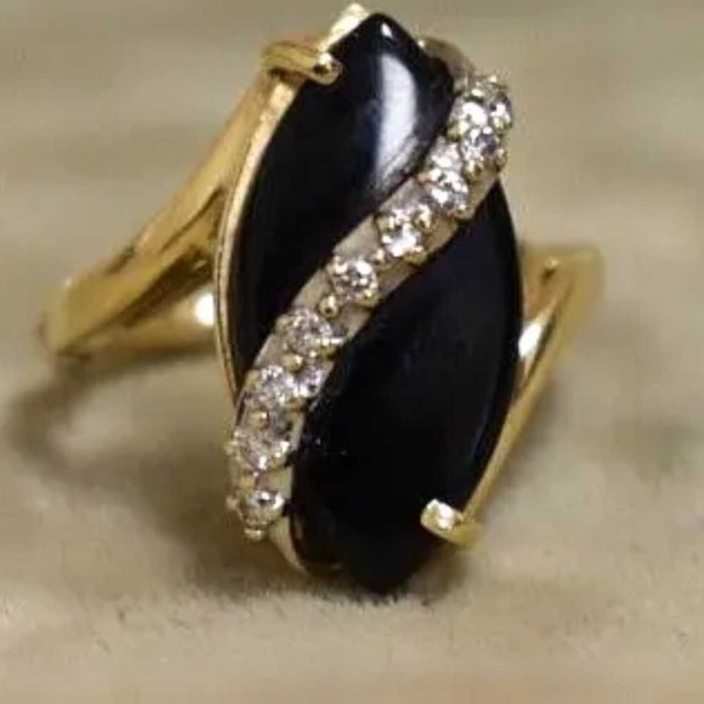 VINTAGE 14K WHITE AND YELLOW GOLD ONYX AND DIAMON… - image 6