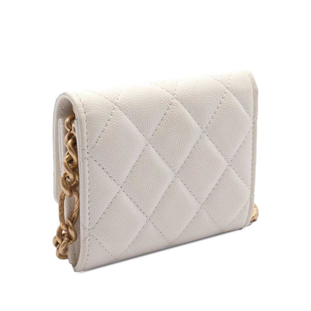 White Chanel Quilted Caviar Card Holder on Chain … - image 2