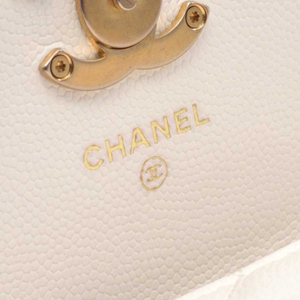 White Chanel Quilted Caviar Card Holder on Chain … - image 4