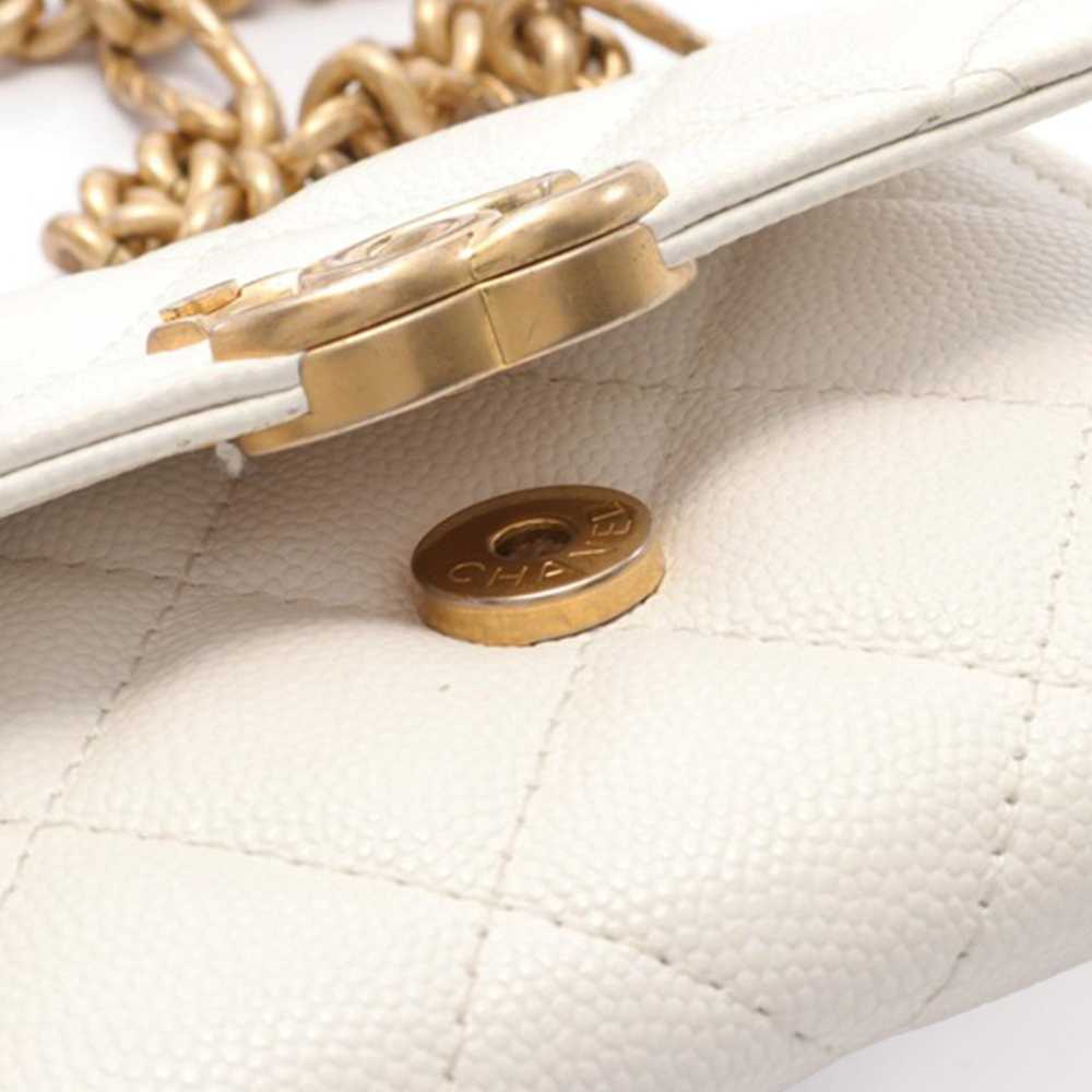 White Chanel Quilted Caviar Card Holder on Chain … - image 7