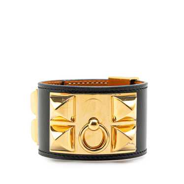 Black Hermès Leather Collier de Chien Bracelet S