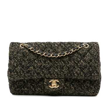 Black Chanel Medium Classic Tweed Double Flap Shou