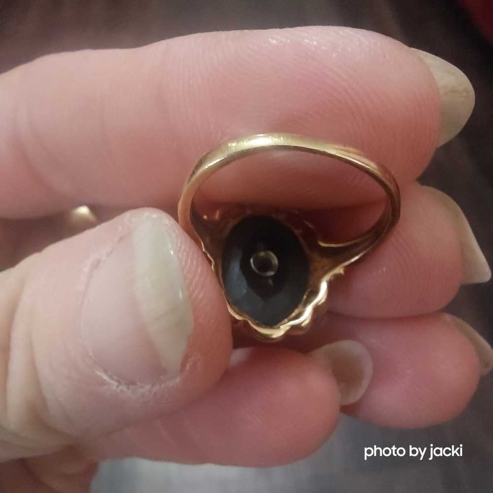 10k gold oval Onyx Eastern Star Ring, Vintage, Si… - image 4