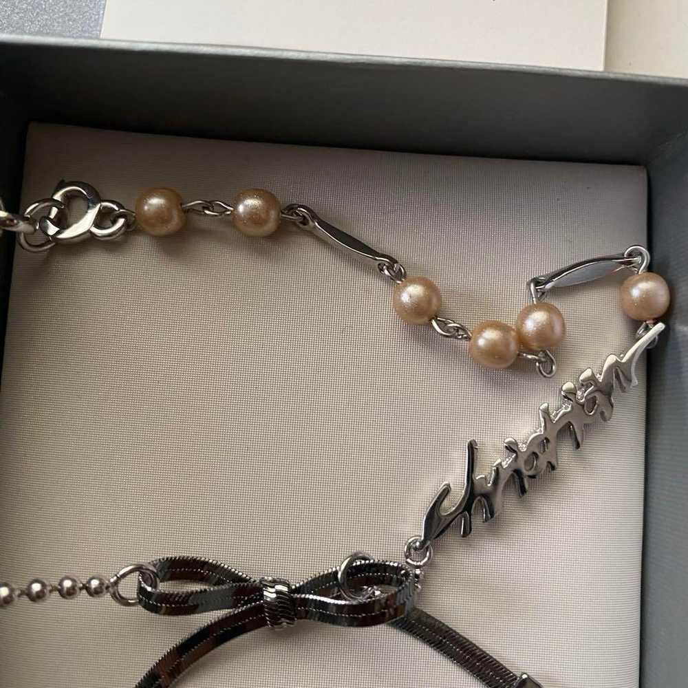 Christian Dior pearl ribbon logo necklace choker - image 2