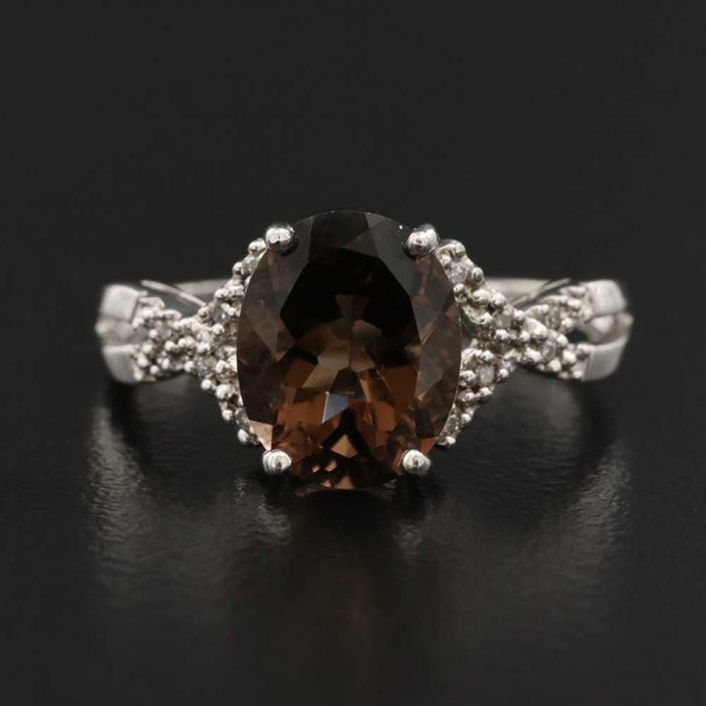 Sterling Silver Smoky Quartz and Diamond Vintage … - image 1