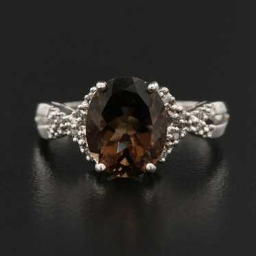 Sterling Silver Smoky Quartz and Diamond Vintage … - image 1