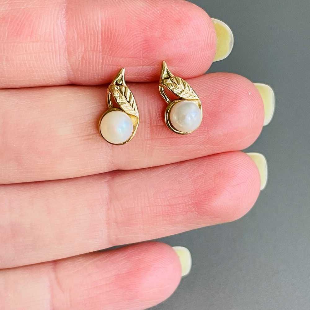 10k Gold White Natural Pearl Leaf Motif Vintage S… - image 6