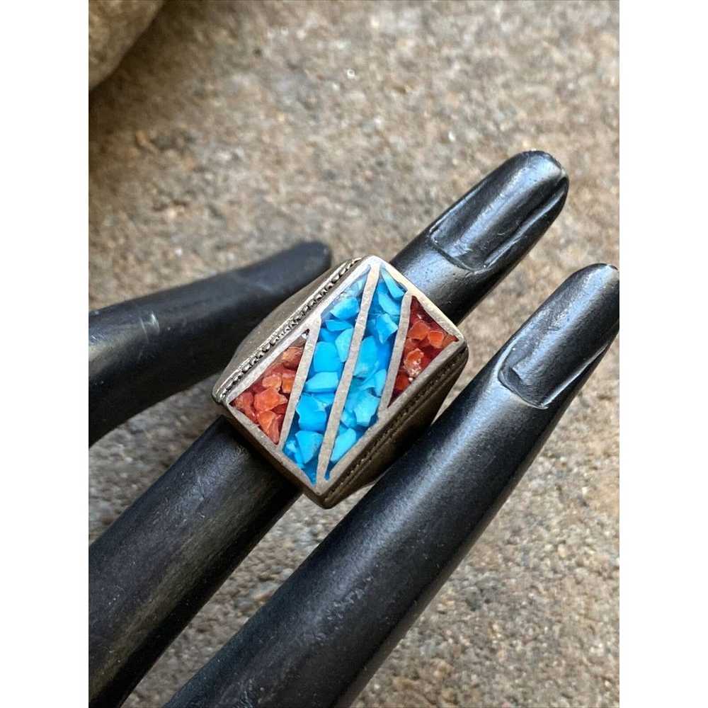 Vintage Old Pawn Sterling Silver Turquoise Coral … - image 12