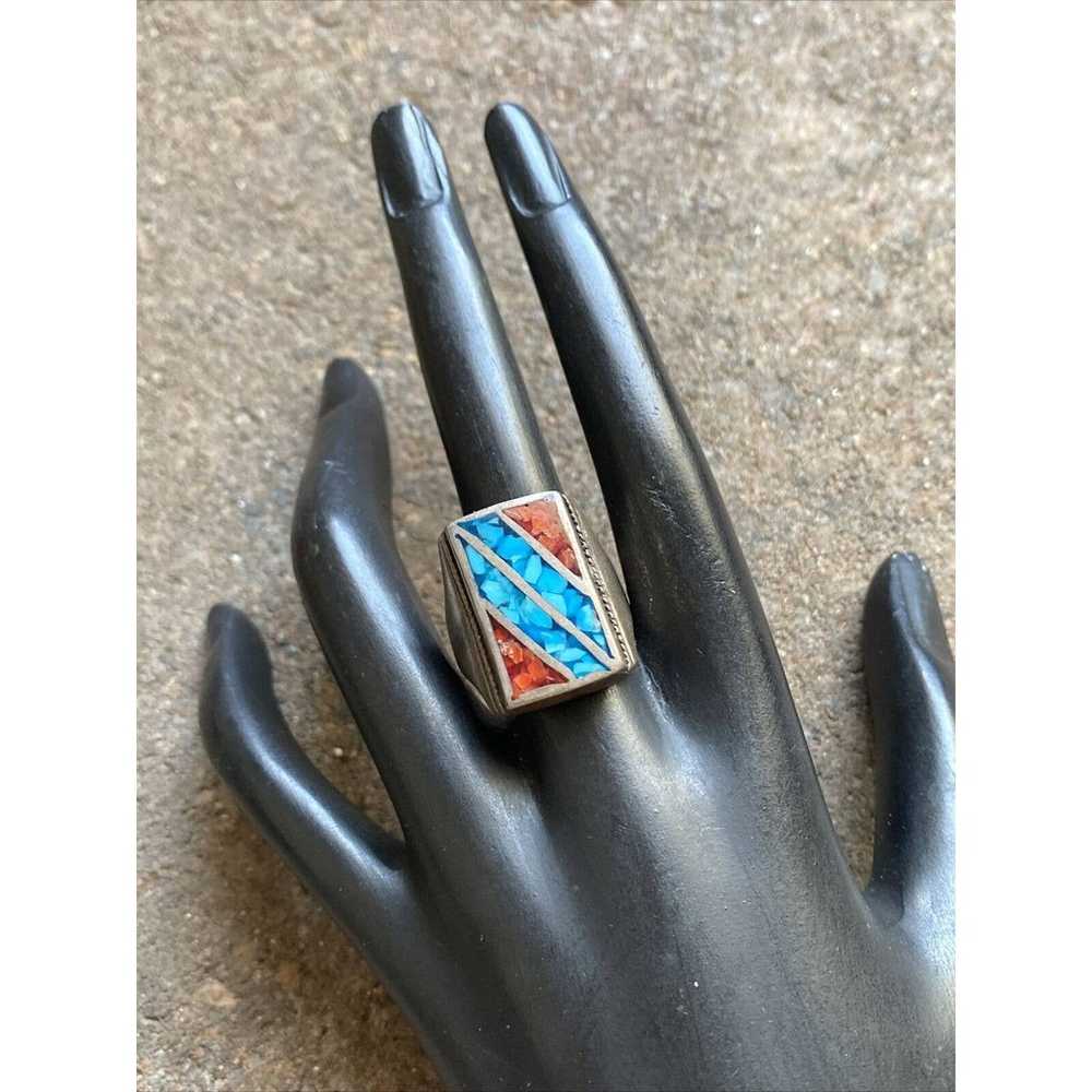 Vintage Old Pawn Sterling Silver Turquoise Coral … - image 2