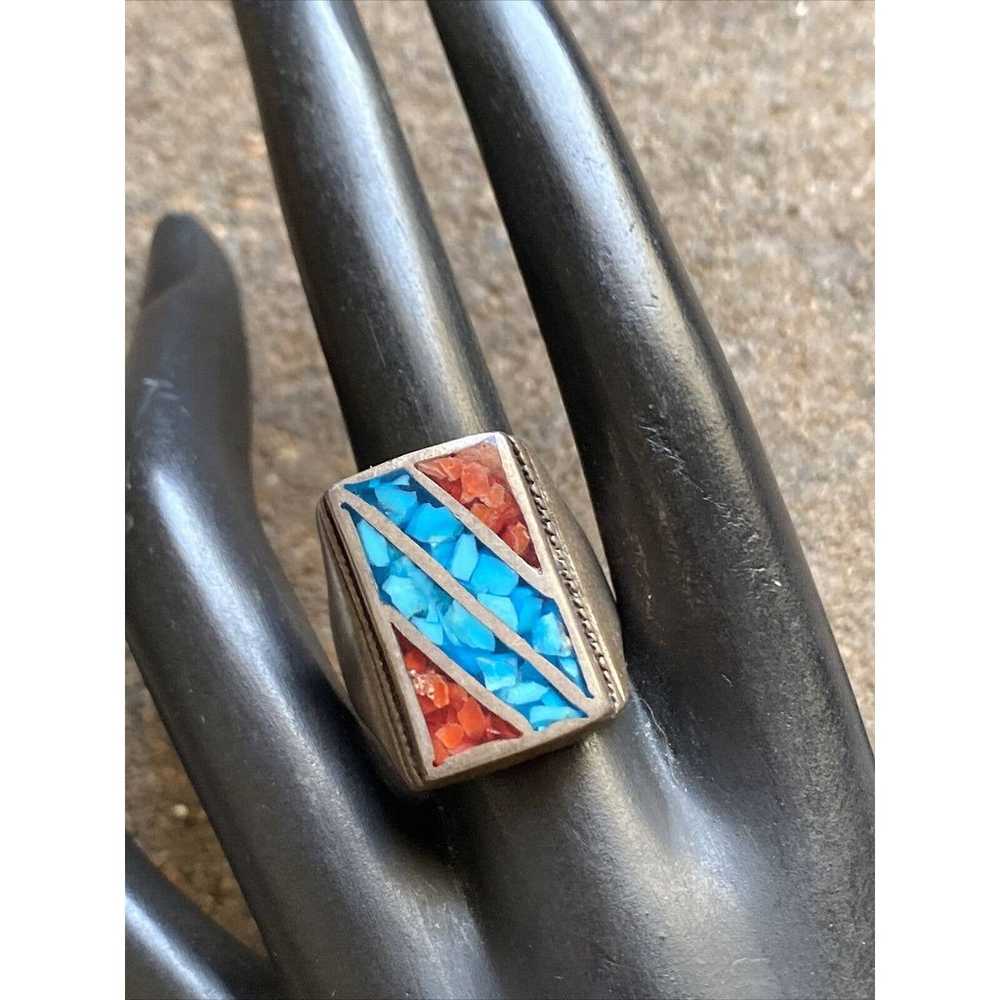 Vintage Old Pawn Sterling Silver Turquoise Coral … - image 7