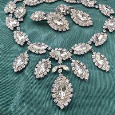 Vintage Marquee necklace earring set Crystal rhin… - image 1