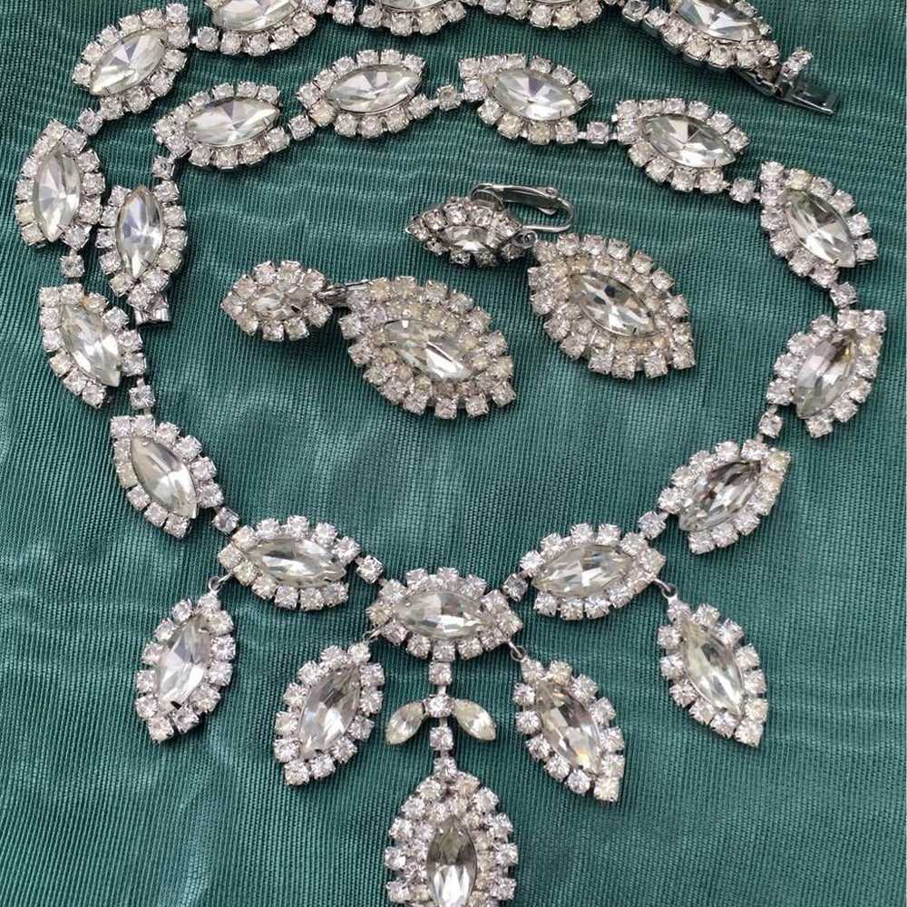 Vintage Marquee necklace earring set Crystal rhin… - image 2