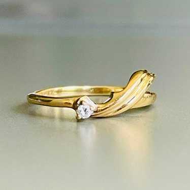 14k Gold Natural Diamond Leaf Swirl Design Ring V… - image 1