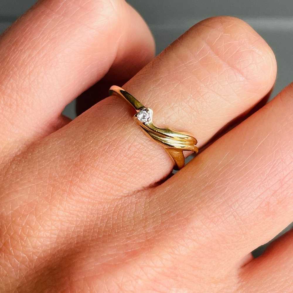 14k Gold Natural Diamond Leaf Swirl Design Ring V… - image 2