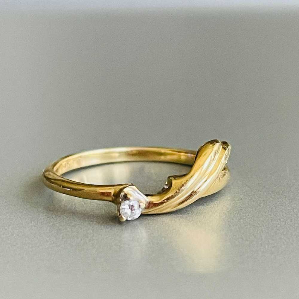 14k Gold Natural Diamond Leaf Swirl Design Ring V… - image 5