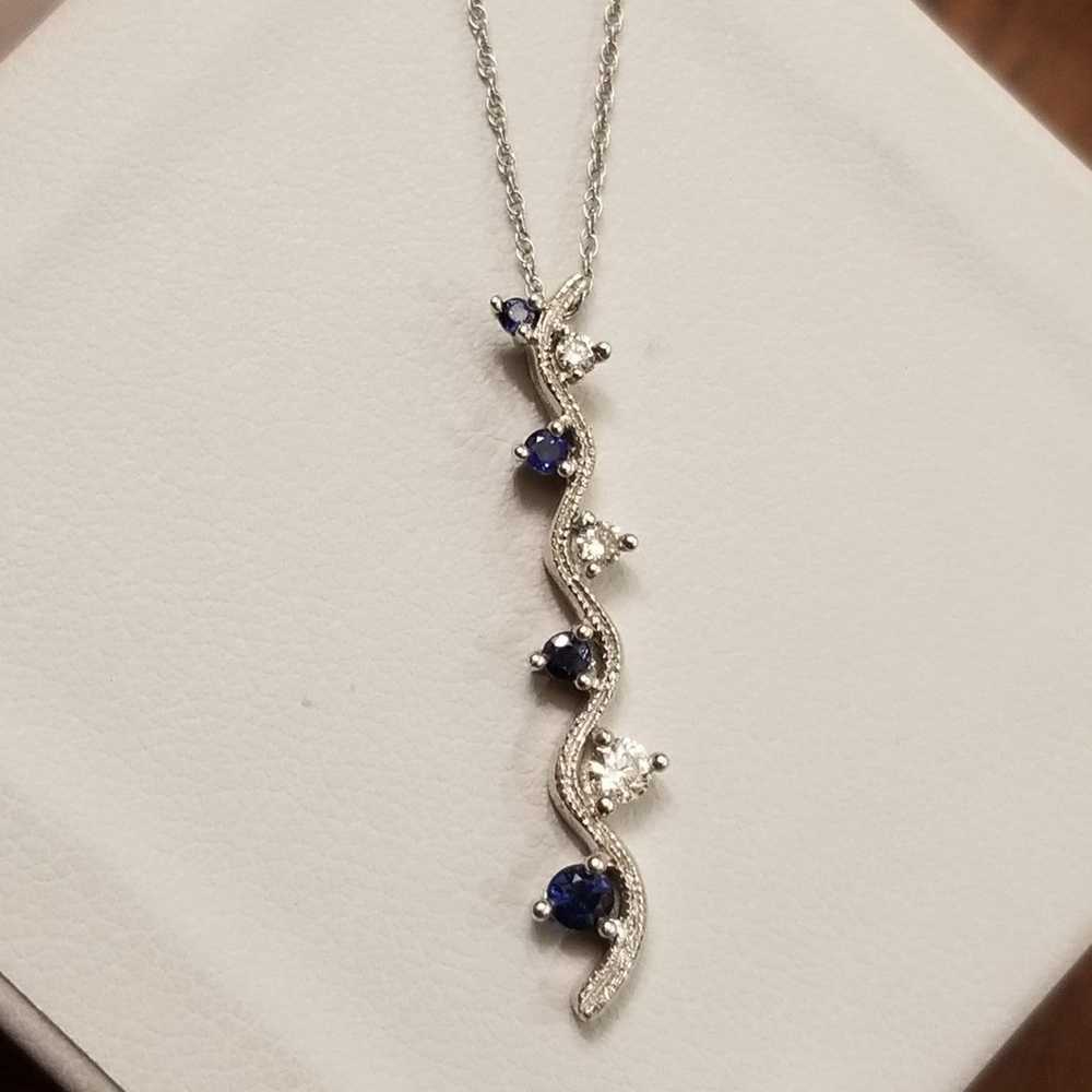 10K Sapphire & Diamond Pendant Necklace - image 6