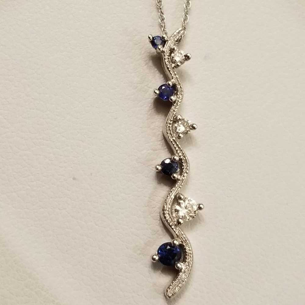 10K Sapphire & Diamond Pendant Necklace - image 8