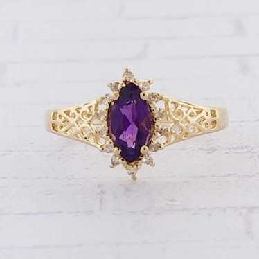 14k YG Amethyst and Diamond Ring