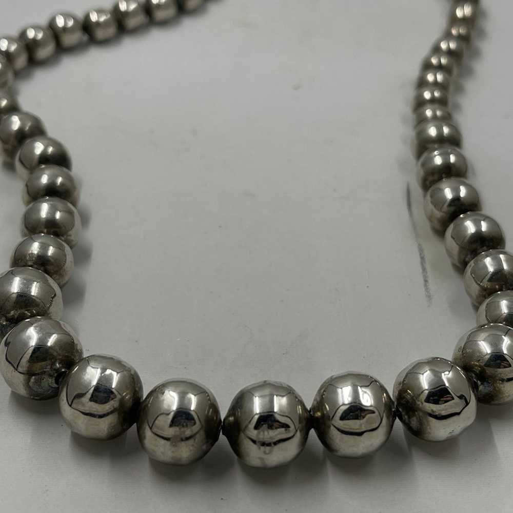 Vintage TAXCO Sterling Graduated Bead Necklace Si… - image 2