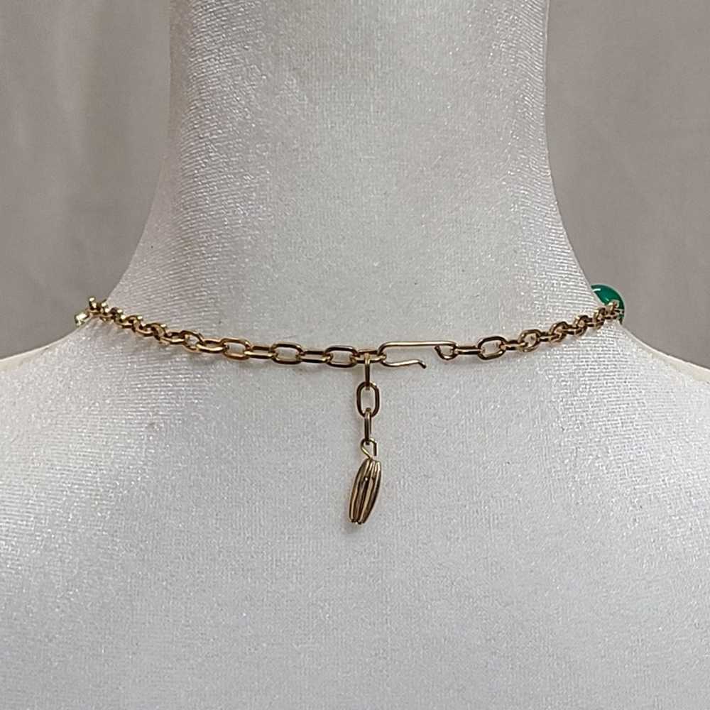 Vintage Gold Tone Green Moonglow Necklace - image 6