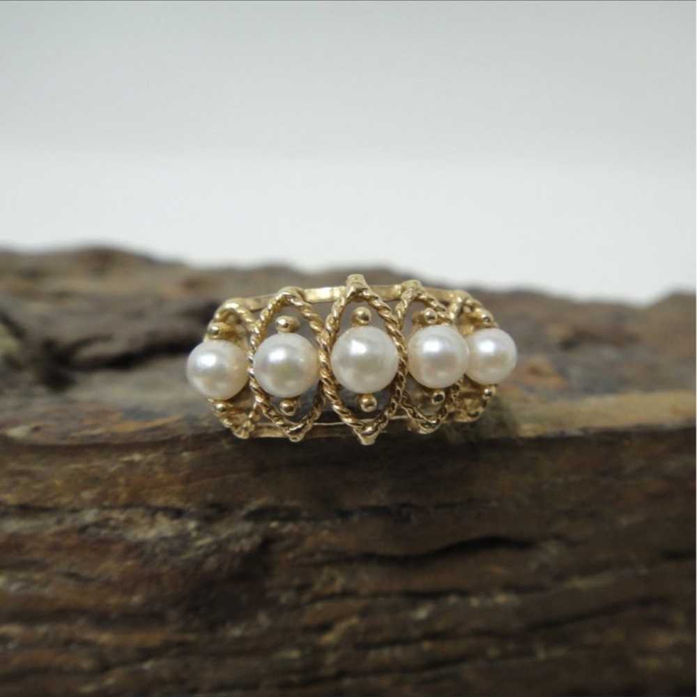 Vintage 10k Yellow Gold Pearl Ring - image 1