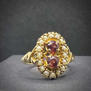 Vintage 10k garnet and seed pearl ring