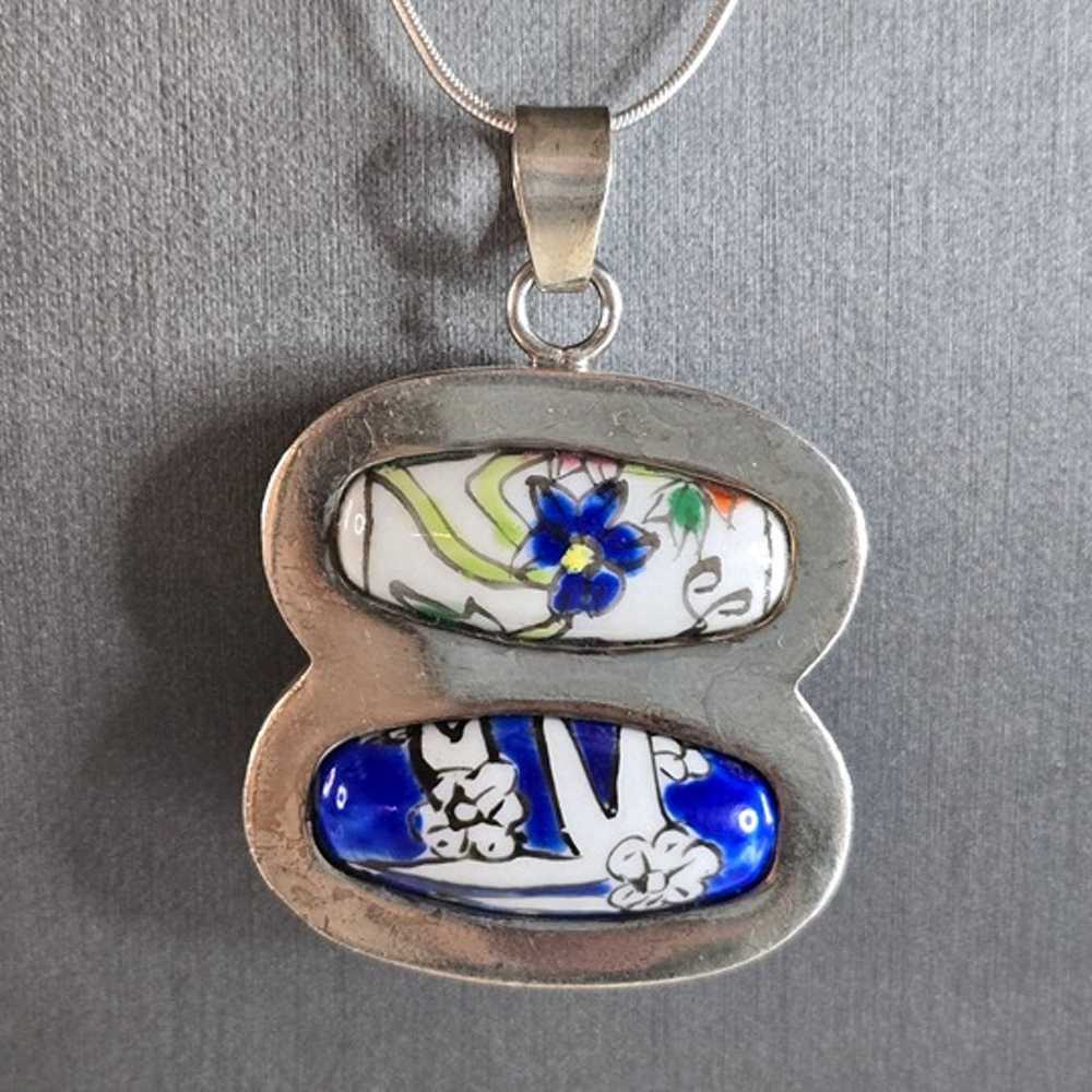 Womens Vintage Sterling Silver Chinese Porcelain … - image 2