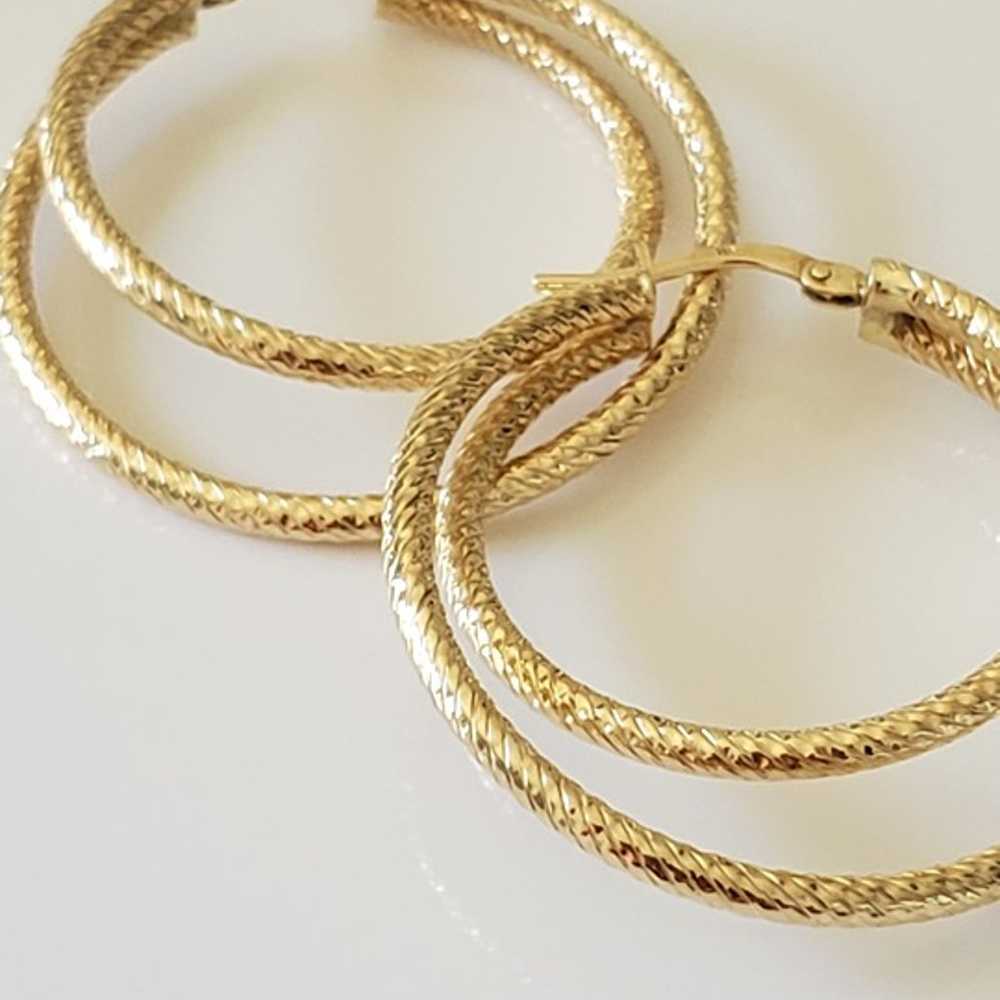 14K Solid Gold Hollow Double Round Hoop Earrings - image 1