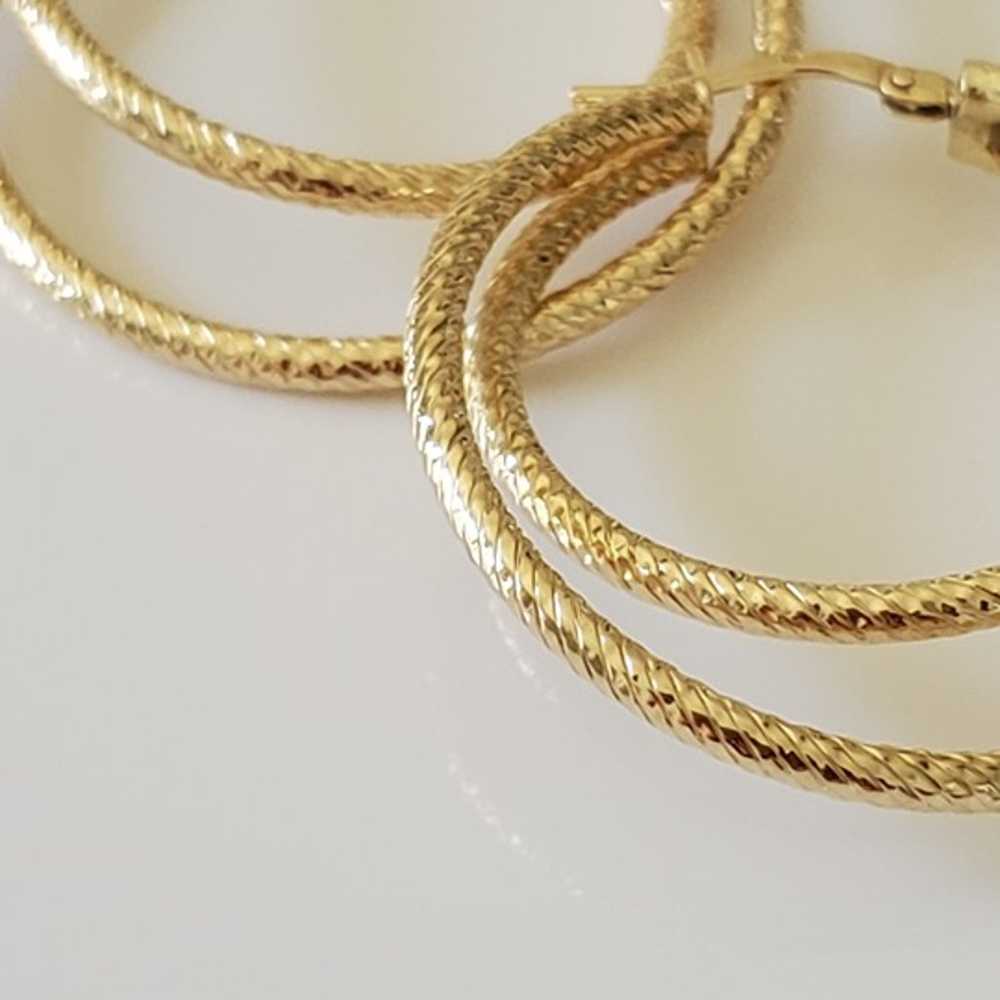 14K Solid Gold Hollow Double Round Hoop Earrings - image 2