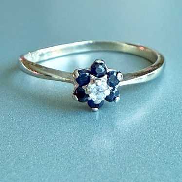 Vintage 10k White Gold Natural Sapphire & Diamond… - image 1