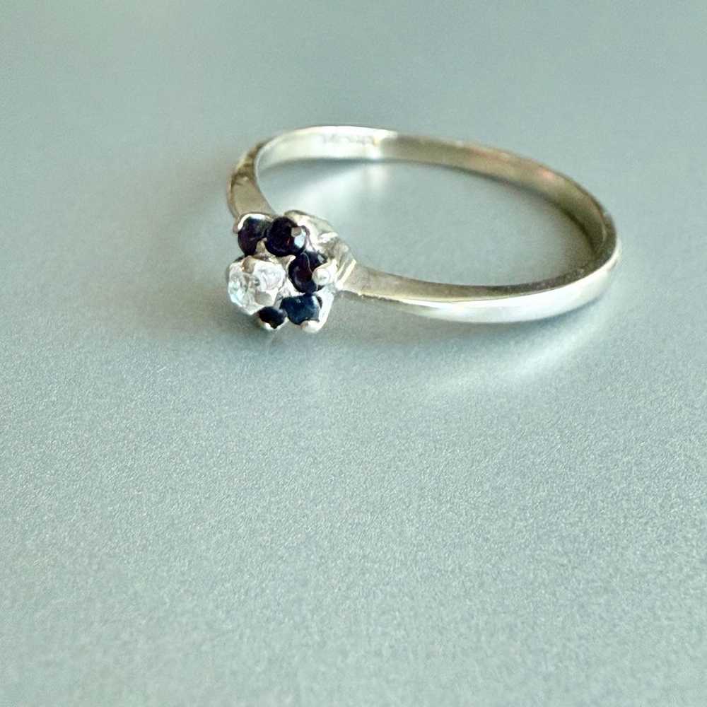 Vintage 10k White Gold Natural Sapphire & Diamond… - image 4