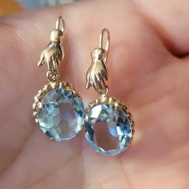 10k Yellow Gold Hand Earrings Blue Stone