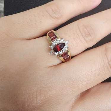 Gorgeous 10k yellow gold garnet diamond ring