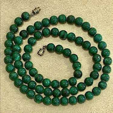 Vintage Genuine Malachite Long Strand Beaded Neck… - image 1