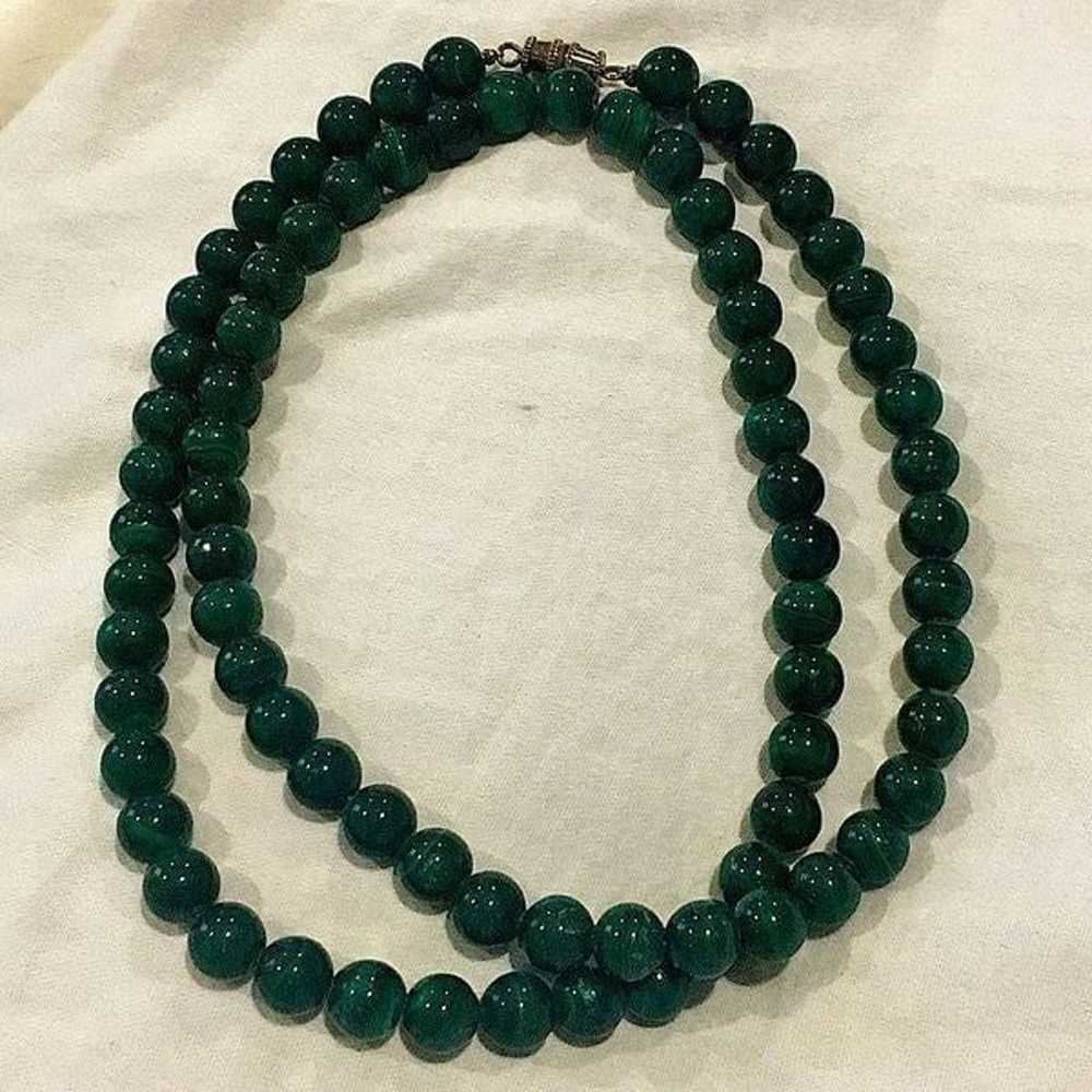 Vintage Genuine Malachite Long Strand Beaded Neck… - image 2