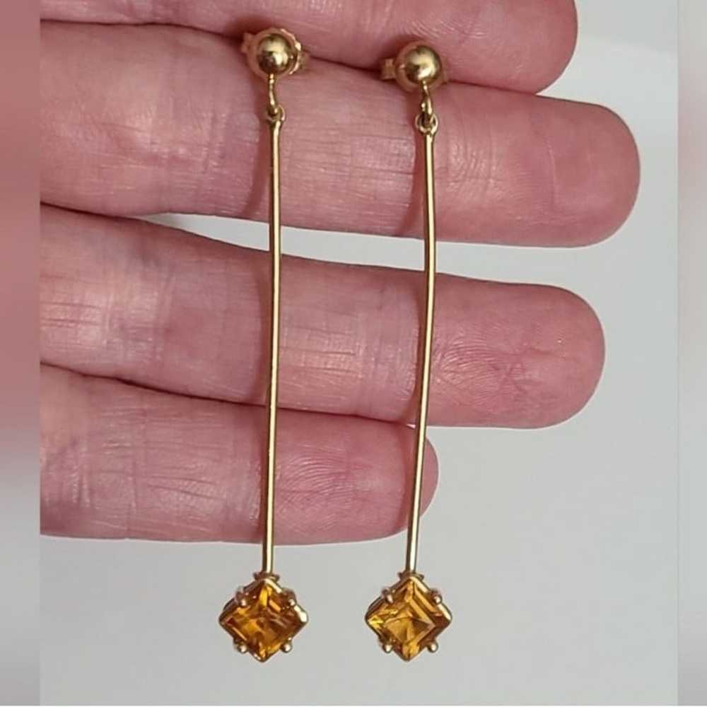 14k gold Tourmaline yellow drop earrings princess… - image 1