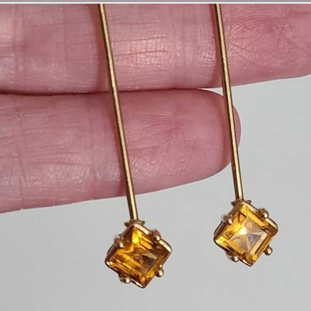 14k gold Tourmaline yellow drop earrings princess… - image 4