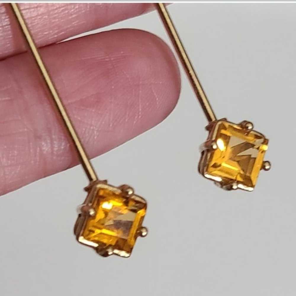 14k gold Tourmaline yellow drop earrings princess… - image 5