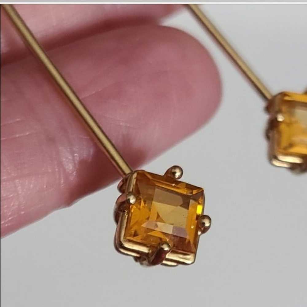 14k gold Tourmaline yellow drop earrings princess… - image 6