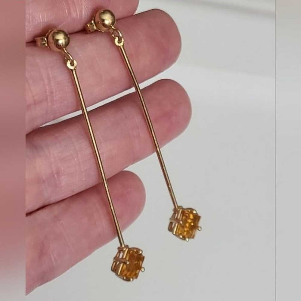 14k gold Tourmaline yellow drop earrings princess… - image 8