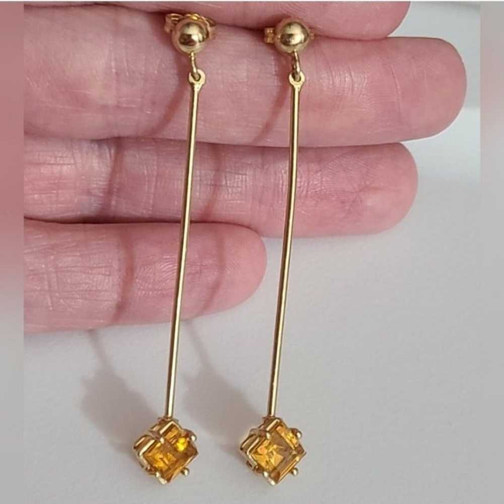 14k gold Tourmaline yellow drop earrings princess… - image 9